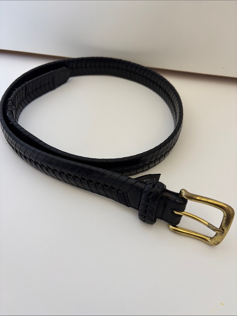 Brighton Woven Braided Black Leather Belt Brass Buckle Men’s Size 36